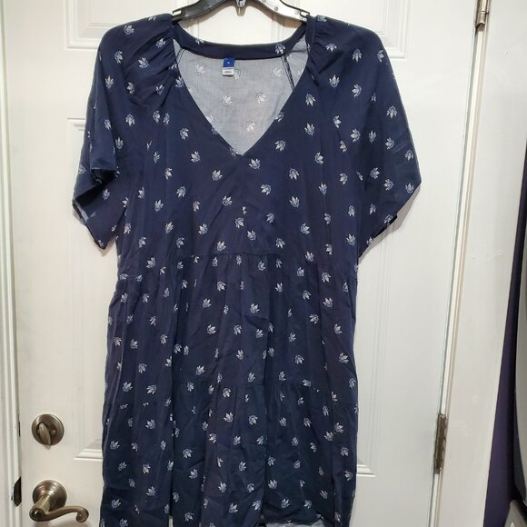 Old Navy V-Neck Mini Swing Dress Navy Blue with Flowers size XL - Picture 1 of 14